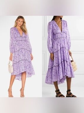 Ulla Johnson Dasha Dress Zinnia midi-length cotton poplin purple floral sz 8